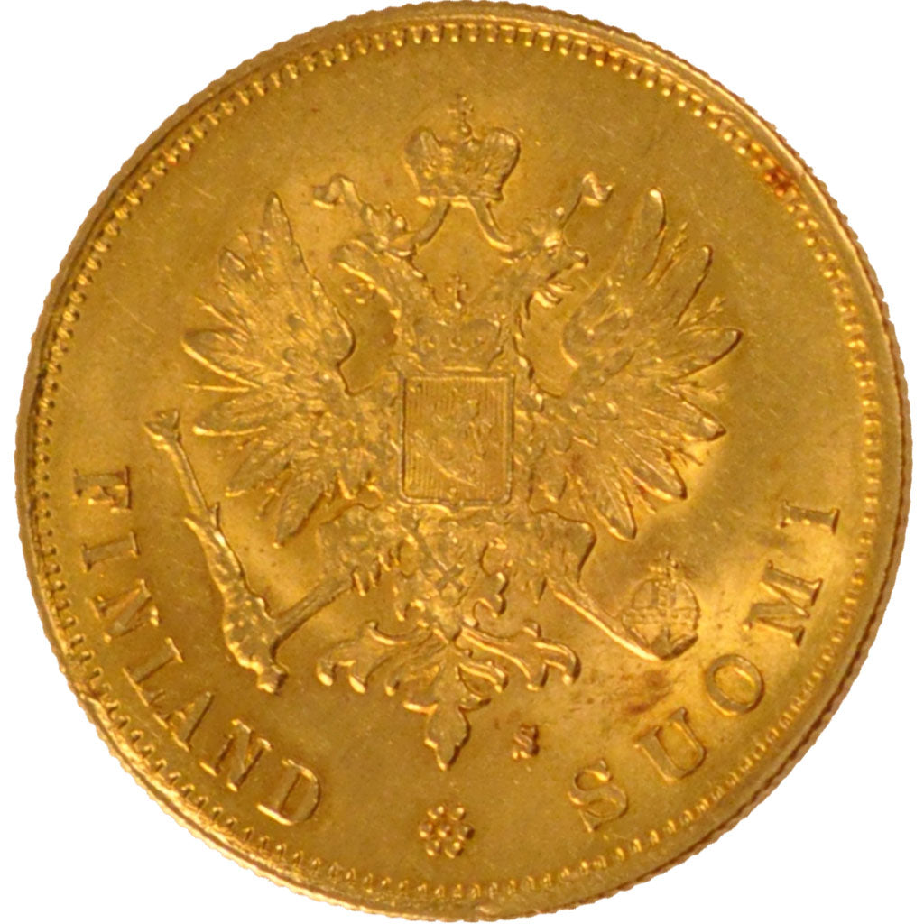 FINLAND, 10 Markkaa, 1882, Helsinki, KM #8.2, MS(60-62), Gold, 18.9, 3.22