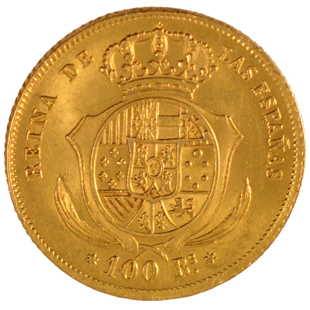 SPAIN, 100 Reales, 1862, Madrid, KM #605.2, graded, PCGS, MS(63), Gold, 8.36