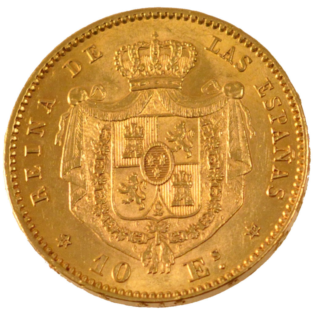 SPAIN, 10 Escudos, 1868, Madrid, KM #636.1, MS(60-62), Gold, 8.35