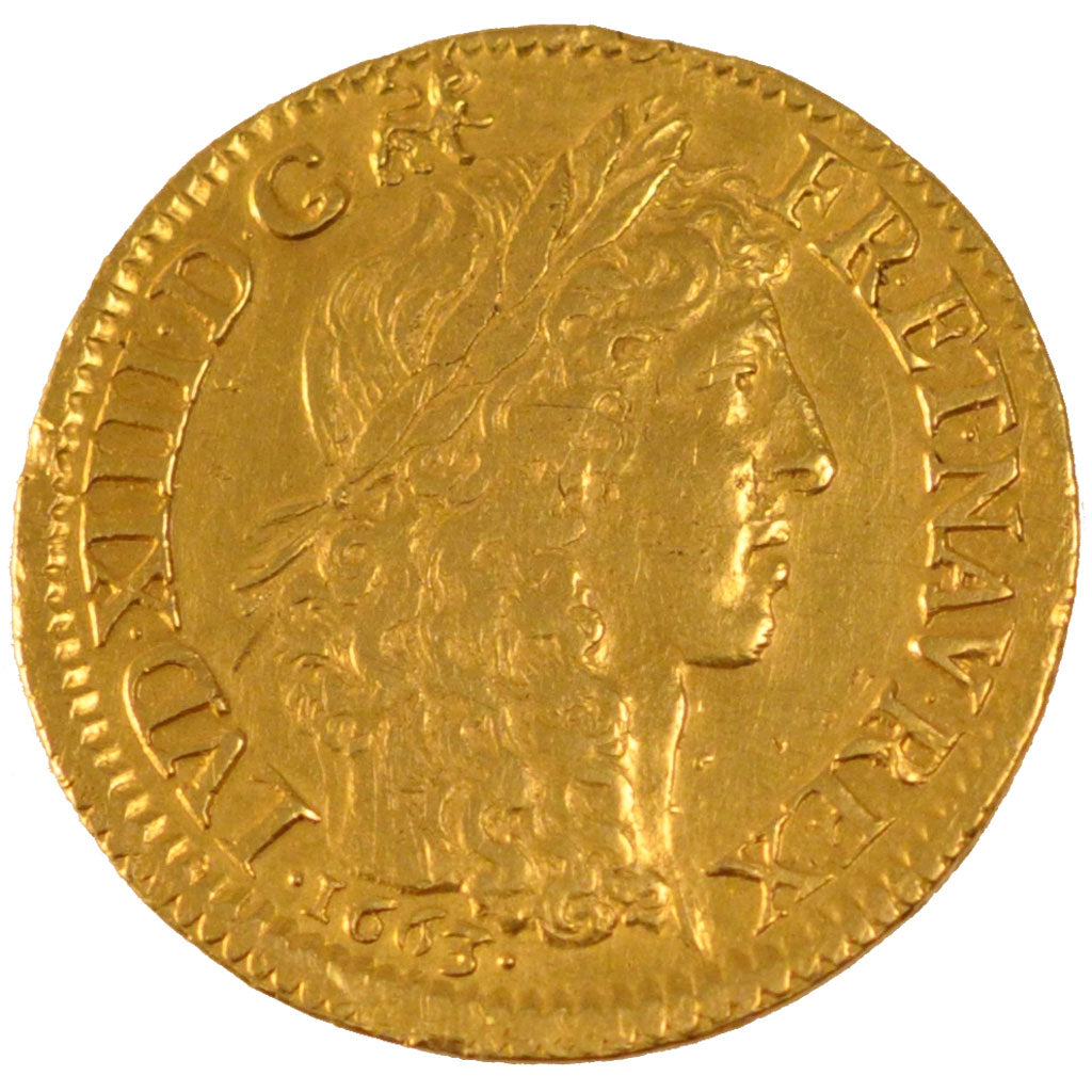 FRANCE, Louis d'or au buste juvénile, tête laurée, Louis D'or, 1663, Paris, KM #