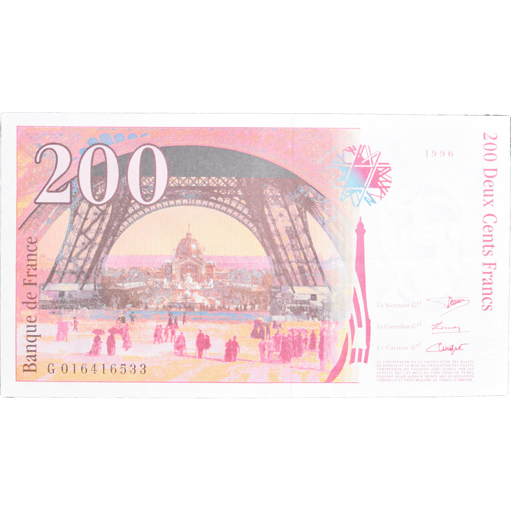 Francia, 200 Francs, Eiffel, 1996, G 016416533, SPL, Fayette:75.1, KM:159a
