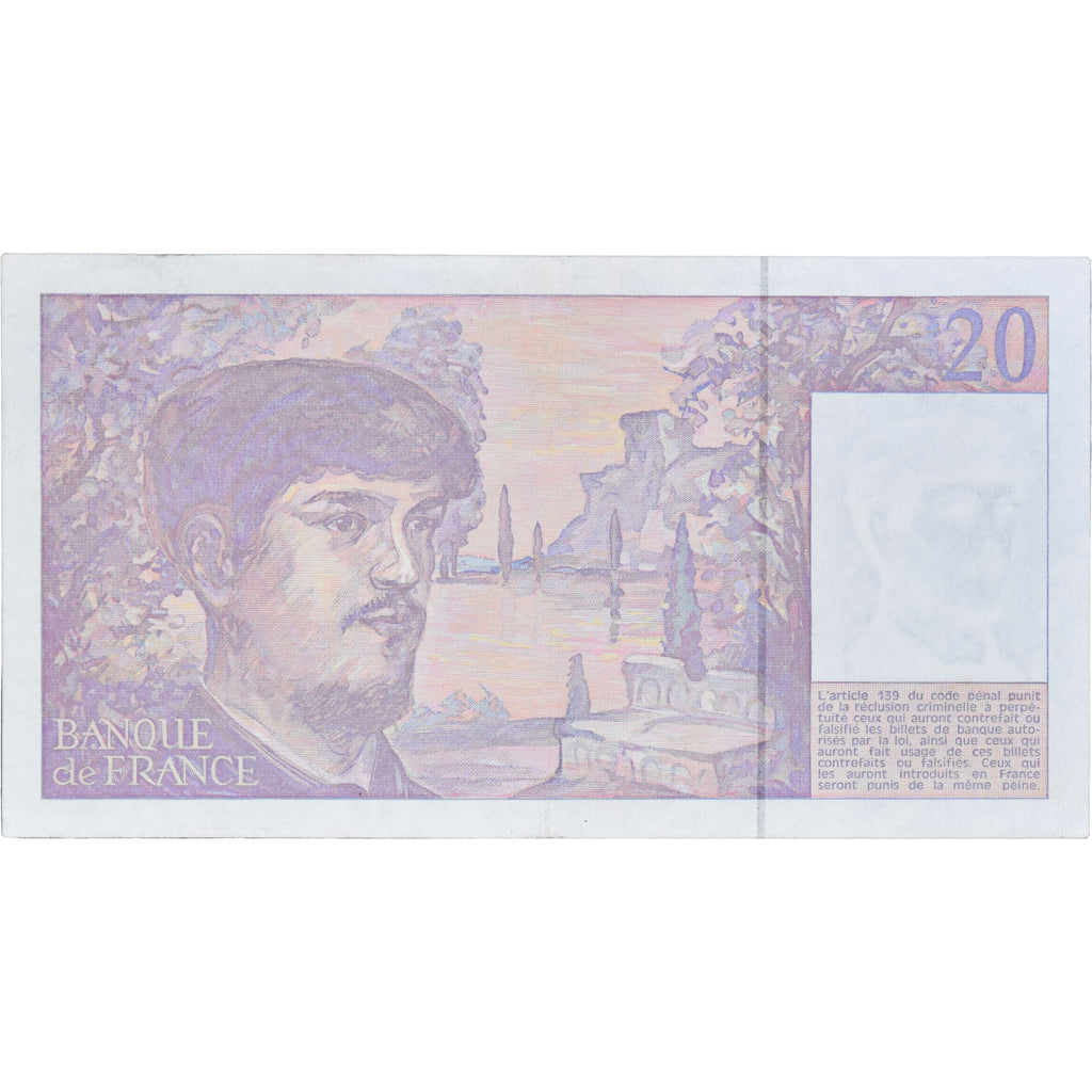 France, 20 Francs, Debussy, 1990, L.027807426, AU(55-58), Fayette:66bis.1