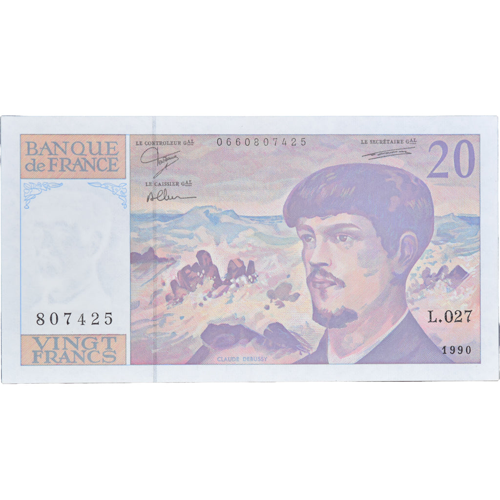 France, 20 Francs, Debussy, 1990, L.027807425, SPL, Fayette:66bis.1, KM:151d