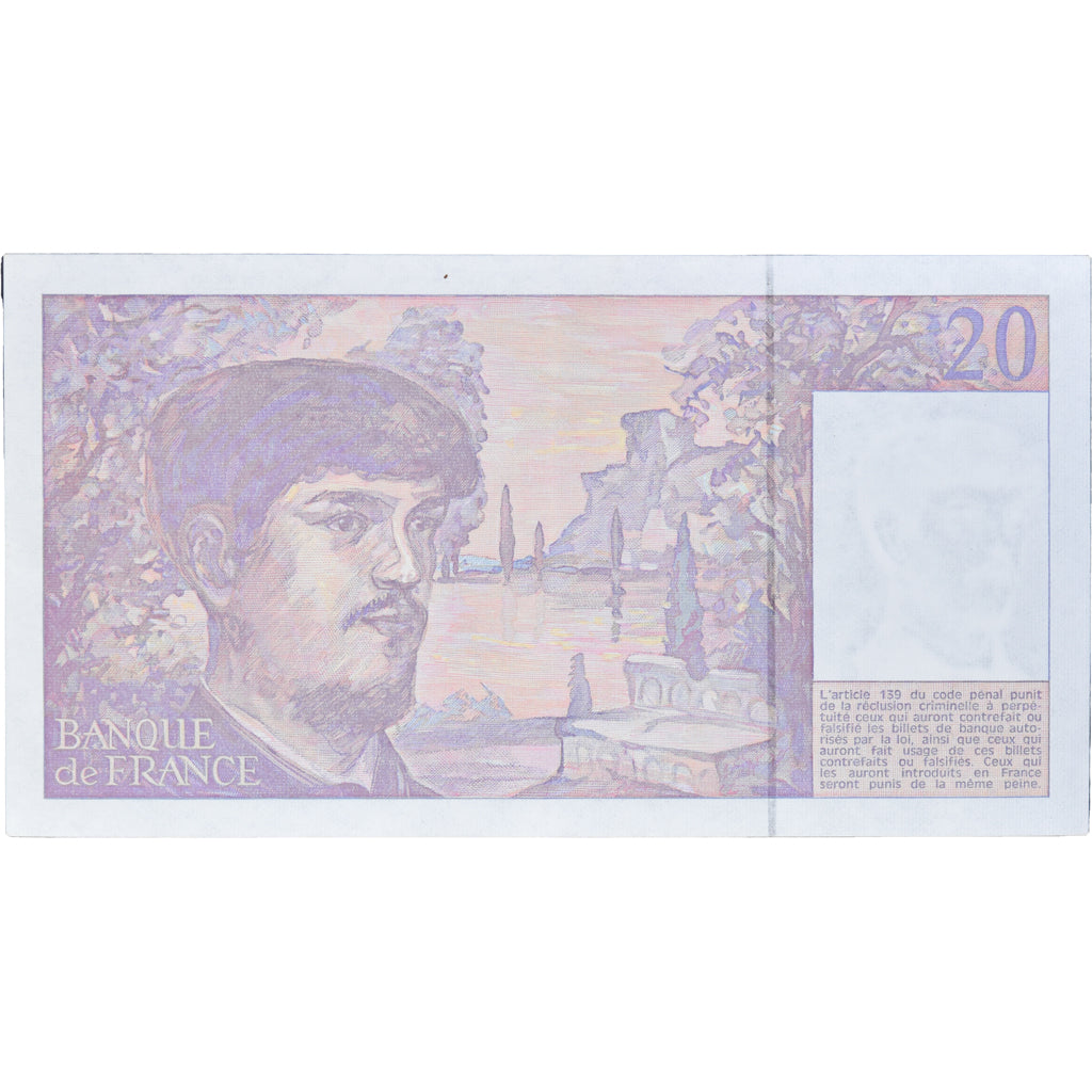 Francja, 20 Francs, Debussy, 1990, L.027807422, UNC(65-70), Fayette:66bis.1