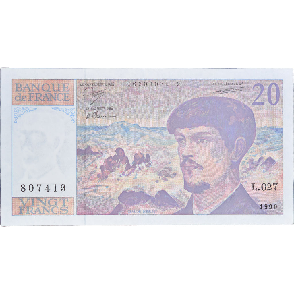 France, 20 Francs, Debussy, 1990, L.027807419, UNC(65-70), Fayette:66bis.1