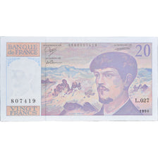 France, 20 Francs, Debussy, 1990, L.027807419, UNC(65-70), Fayette:66bis.1