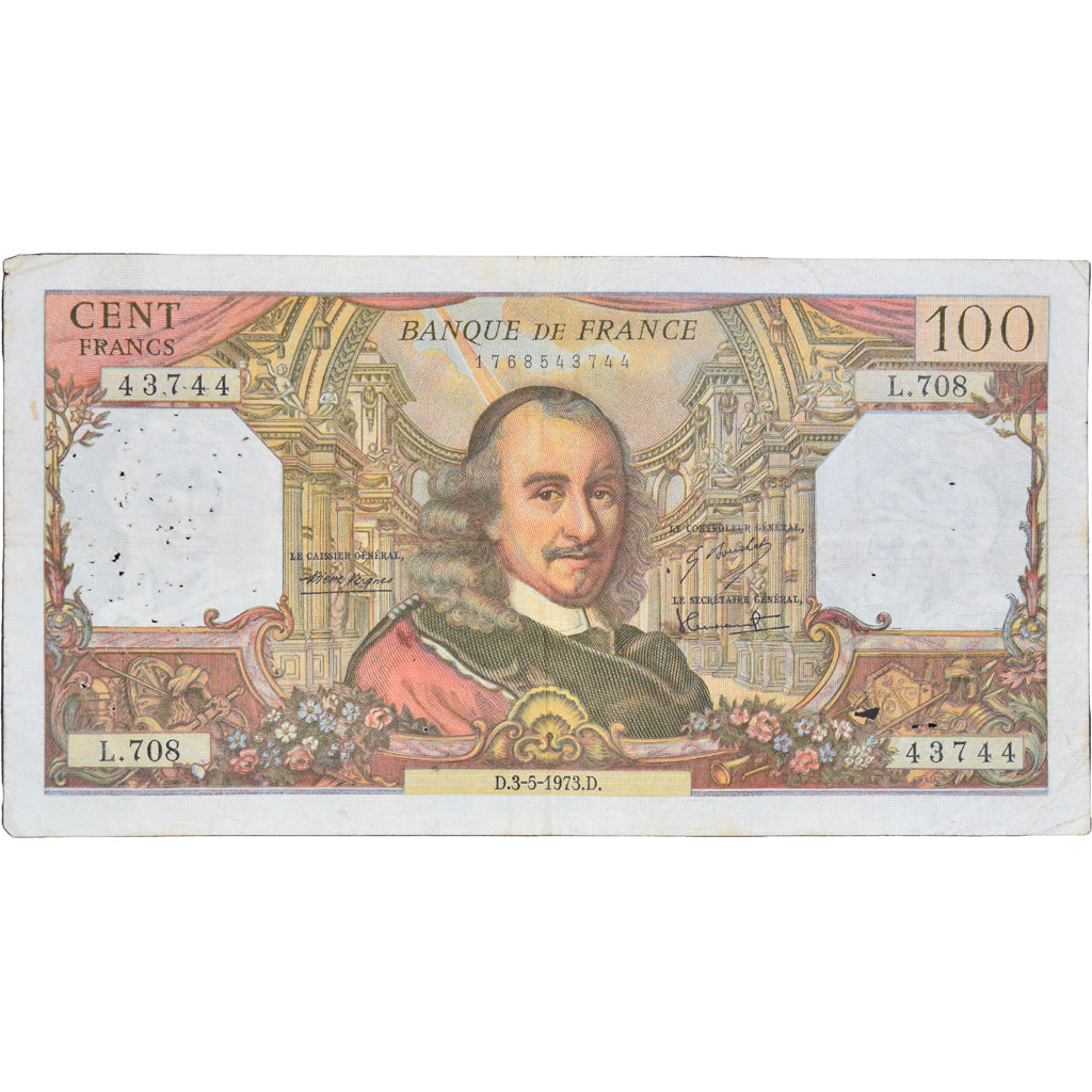 France, 100 Francs, Corneille, 1973, L.70843744, VF(20-25), Fayette:65.42