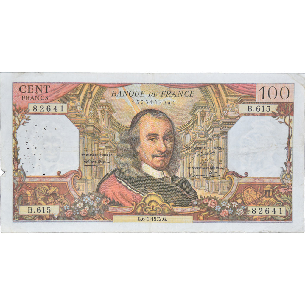 France, 100 Francs, Corneille, 1972, B.61582641, TB, Fayette:65.38, KM:149d