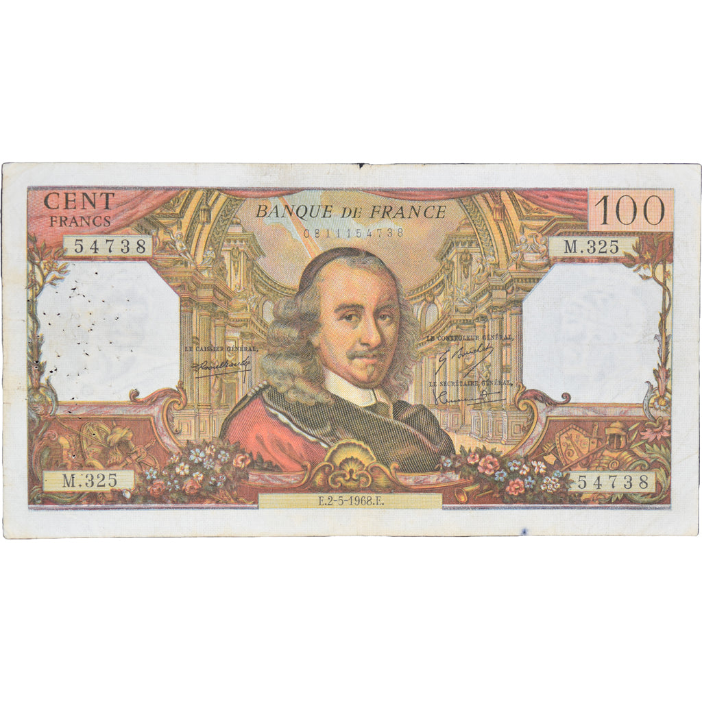 France, 100 Francs, Corneille, 1968, M.32554738, VF(20-25), Fayette:65.22