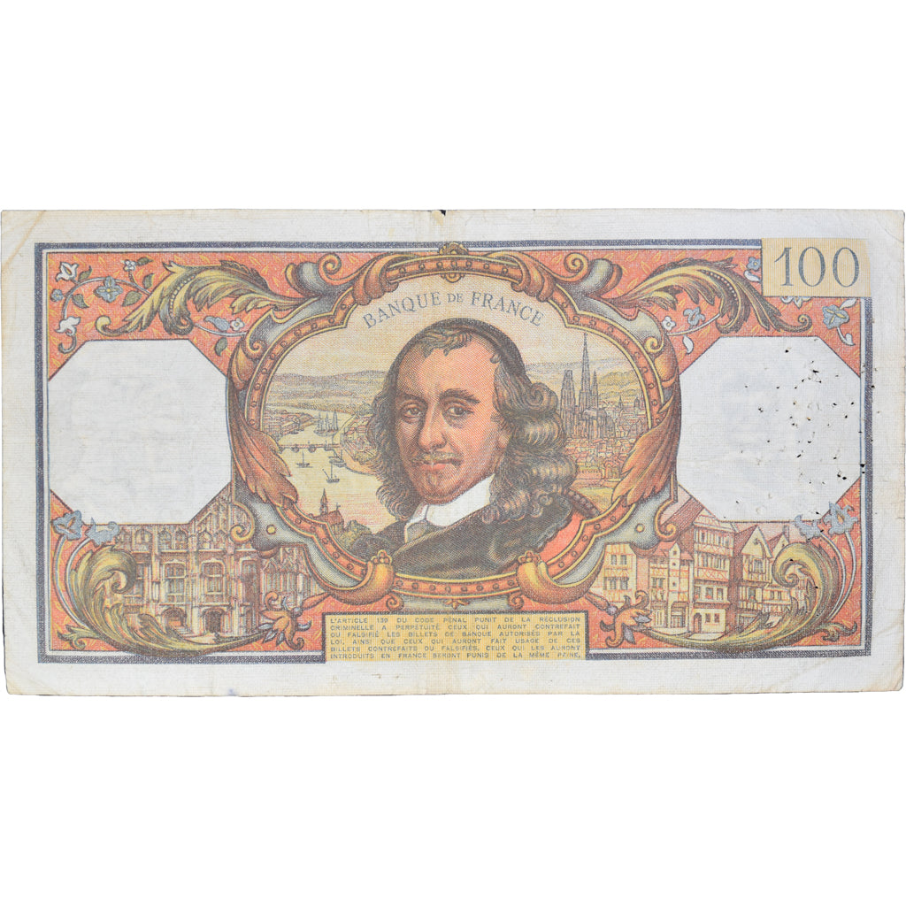 France, 100 Francs, Corneille, 1968, M.32554738, VF(20-25), Fayette:65.22