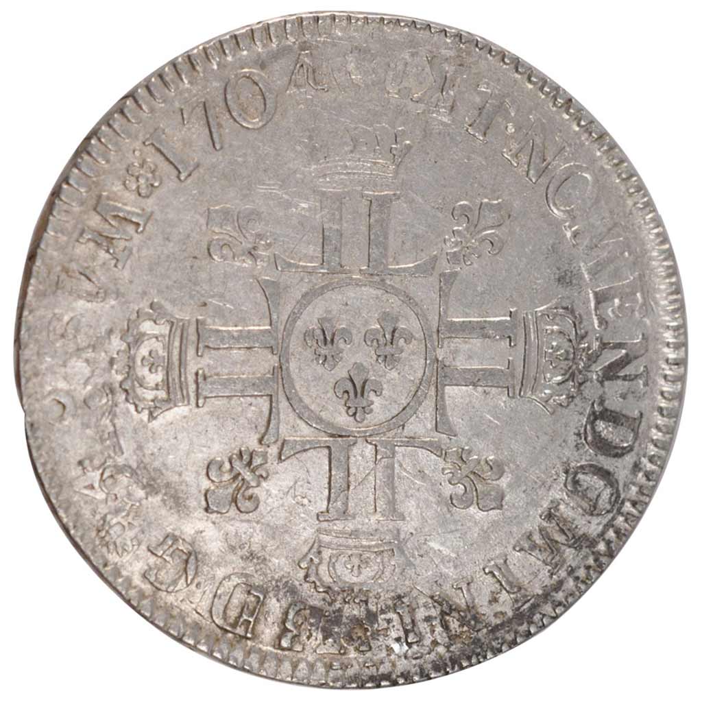 FRANCE, Ecu, 1704, EF(40-45), Silver, Gadoury #224, 26.98