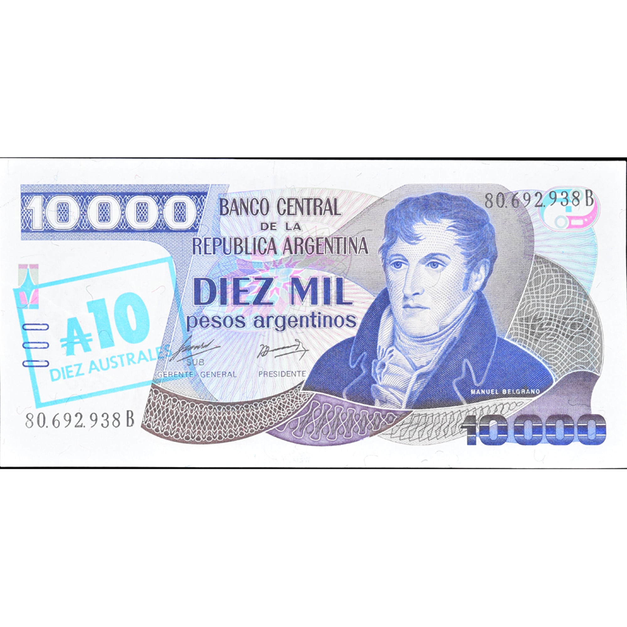 Geldschein, Argentinien, 10 Australes, KM:322c, UNZ
