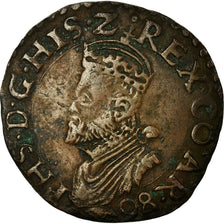 Coin, France, Liard, 1586, Arras, EF(40-45), Copper, Boudeau:1983
