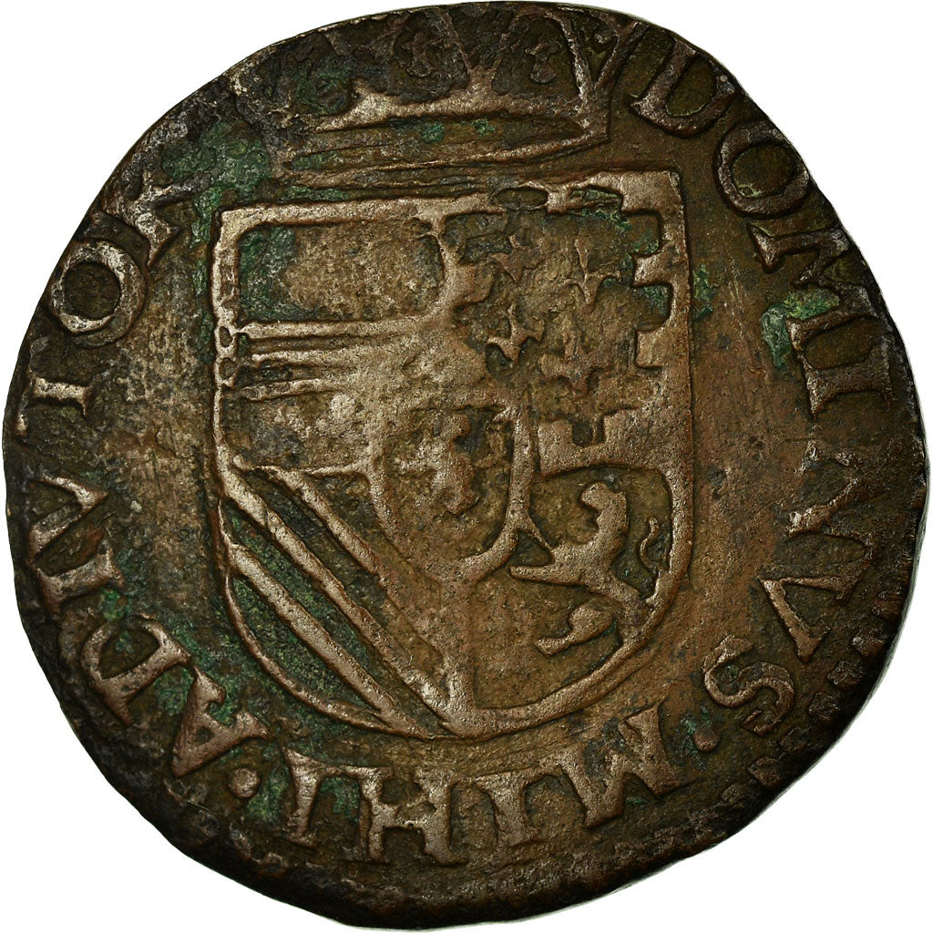 Coin, France, Liard, 1586, Arras, EF(40-45), Copper, Boudeau:1983