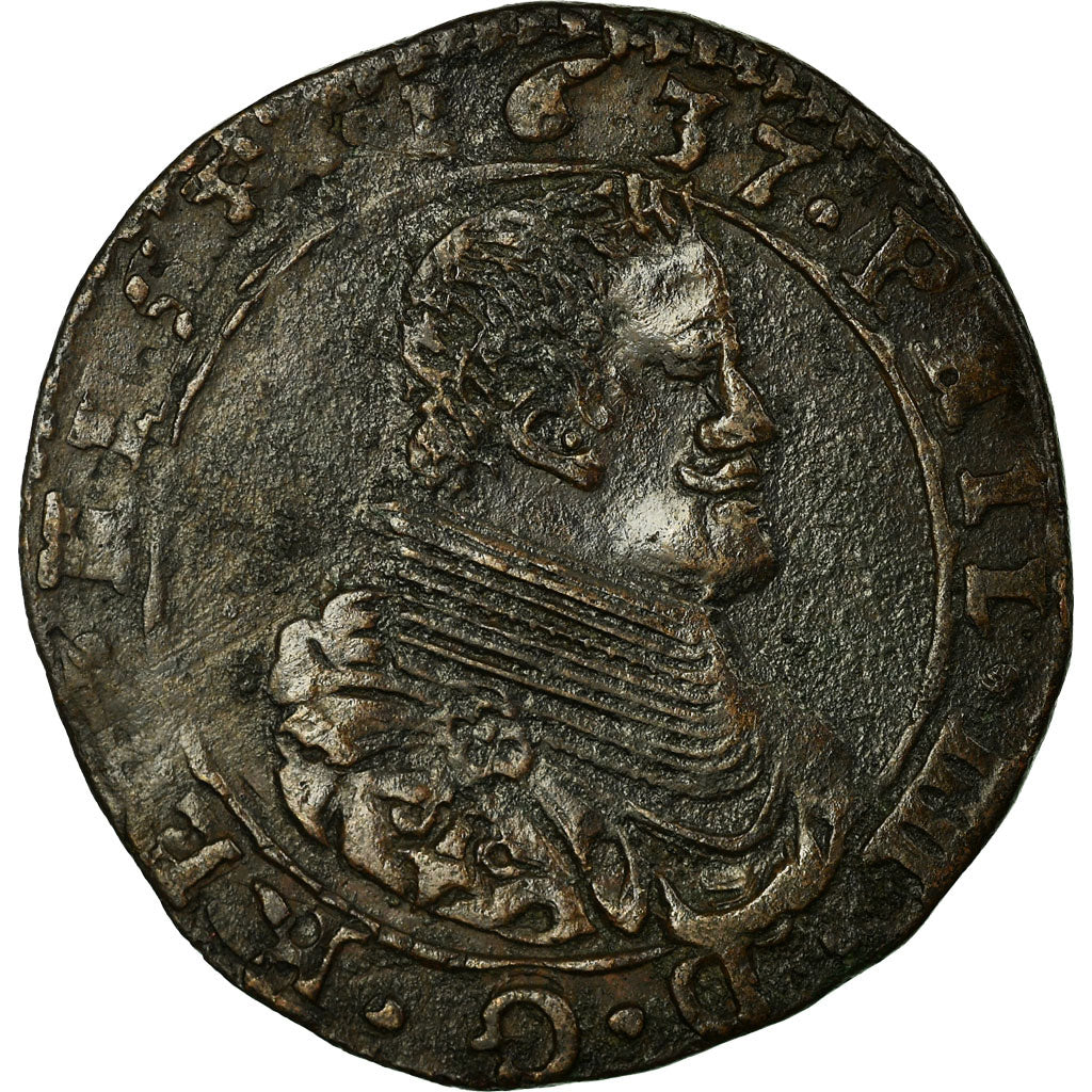 Coin, Spanish Netherlands, Artois, Liard, 1637, Arras, AU(50-53), Copper