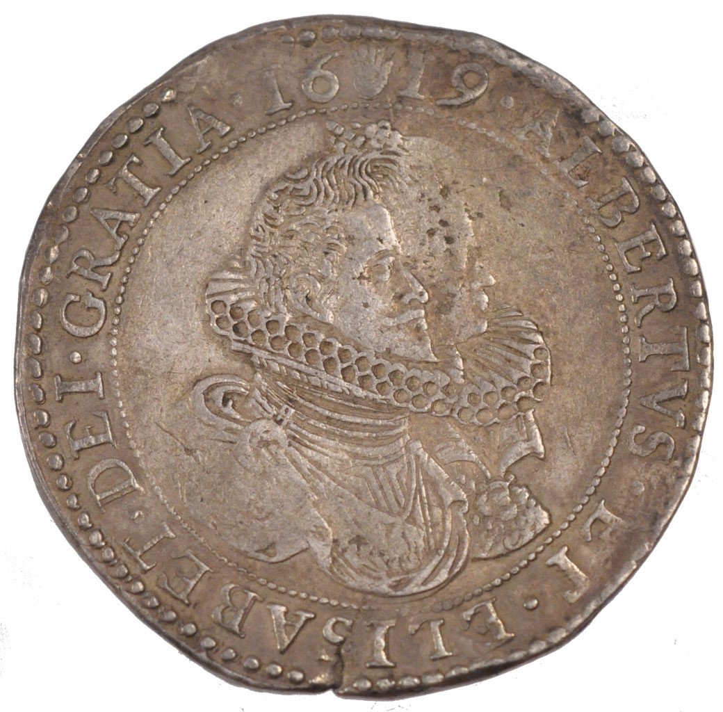 SPANISH NETHERLANDS, Ducaton, 1619, Antwerp, KM #49.1, AU(50-53), Silver,...