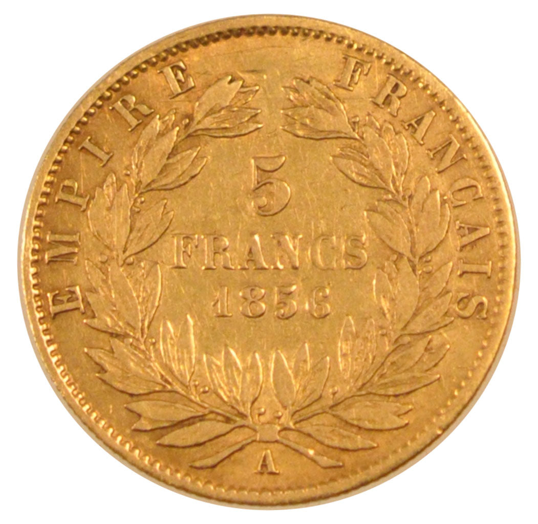 FRANCE, 5 Francs, 1856, Paris, VF(30-35), Gold, Gadoury #1001, 1.57
