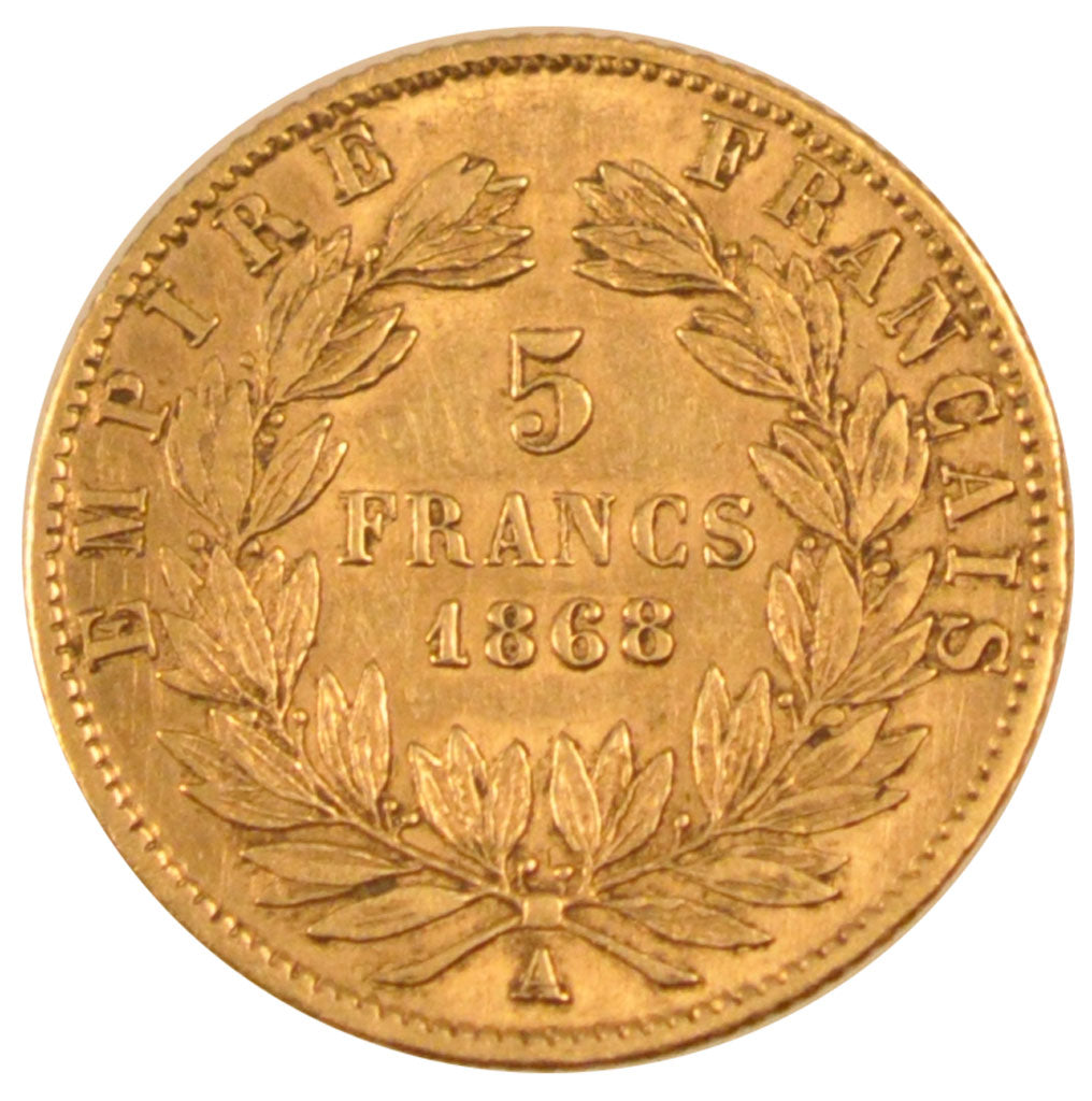 FRANCE, Napoléon III, 5 Francs, 1868, Paris, KM #803.1, EF(40-45), Gold, Gadoury