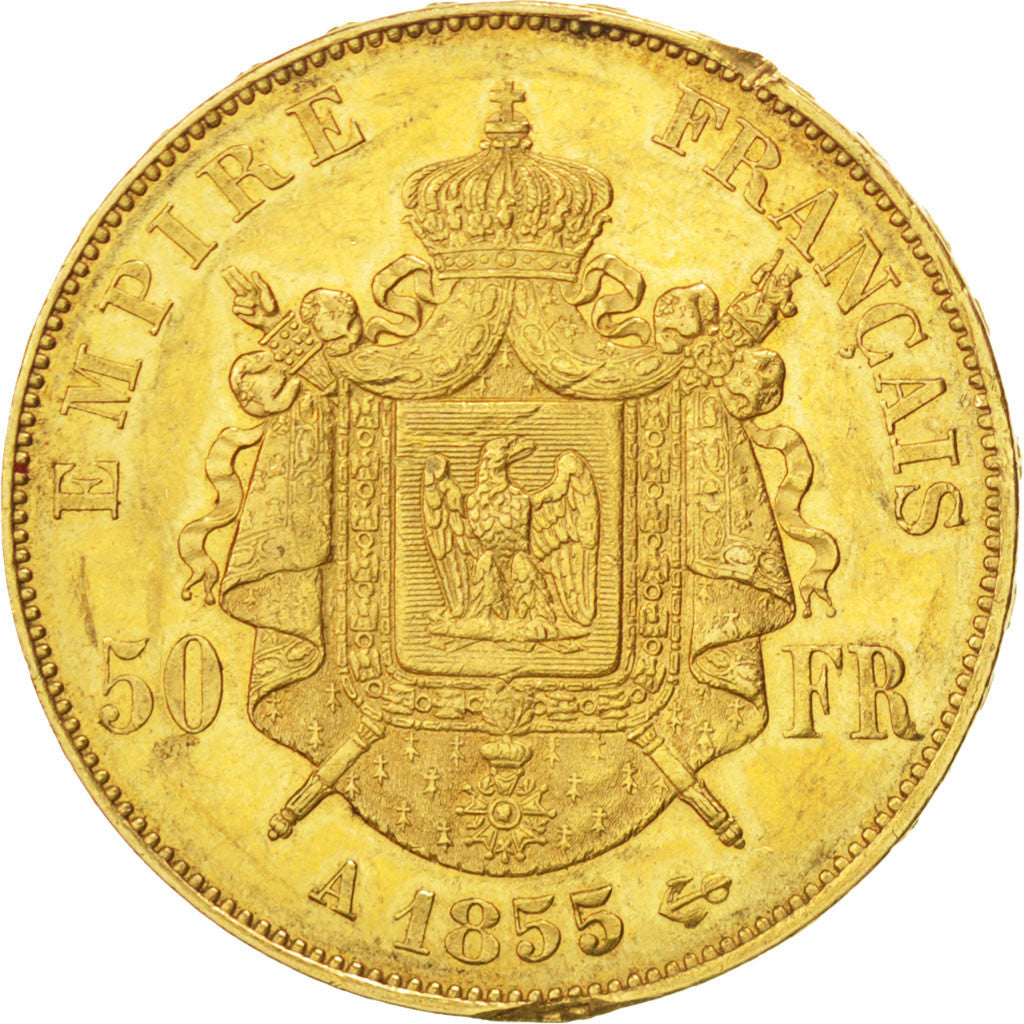 FRANCE, Napoléon III, 50 Francs, 1855, Paris, KM #785.1, MS(60-62), Gold, Gadour
