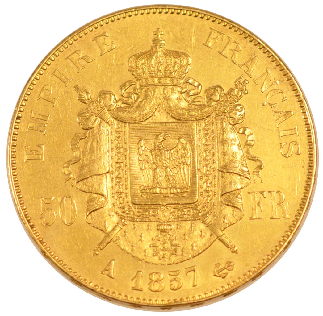 FRANCE, Napoléon III, 50 Francs, 1857, Paris, KM #785.1, AU(50-53), Gold, Gadour