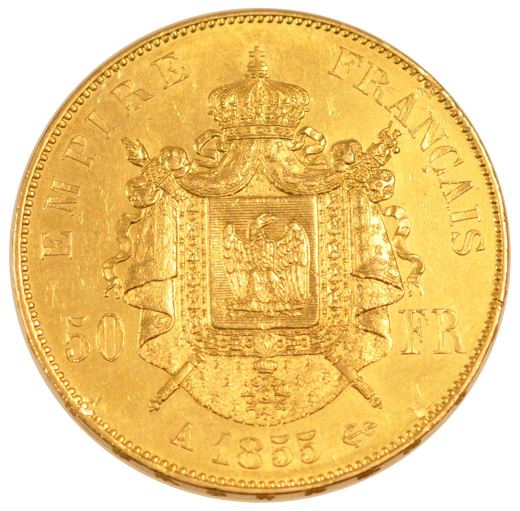 FRANCE, Napoléon III, 50 Francs, 1855, Paris, KM #785.1, AU(50-53), Gold, Gadour
