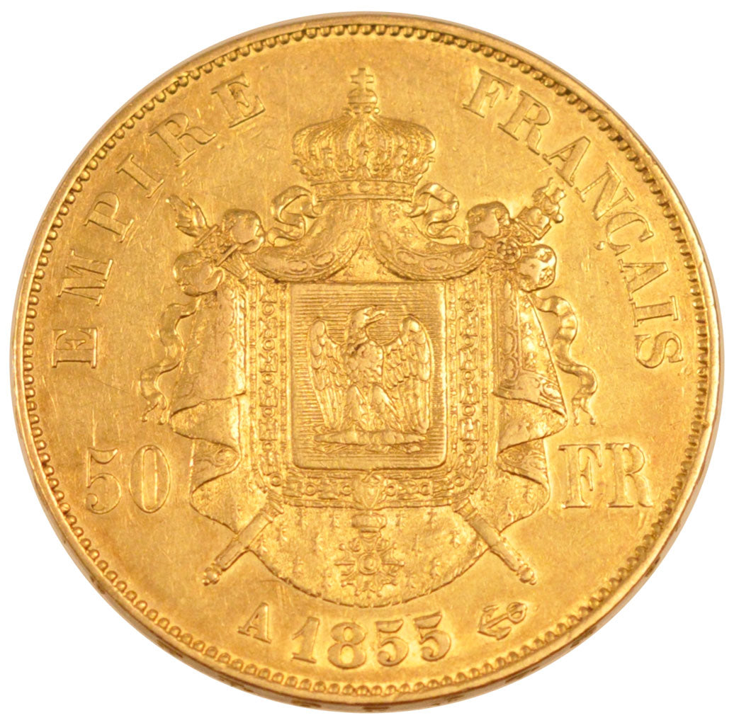 FRANCE, Napoléon III, 50 Francs, 1855, Paris, KM #785.1, EF(40-45), Gold, Gadour