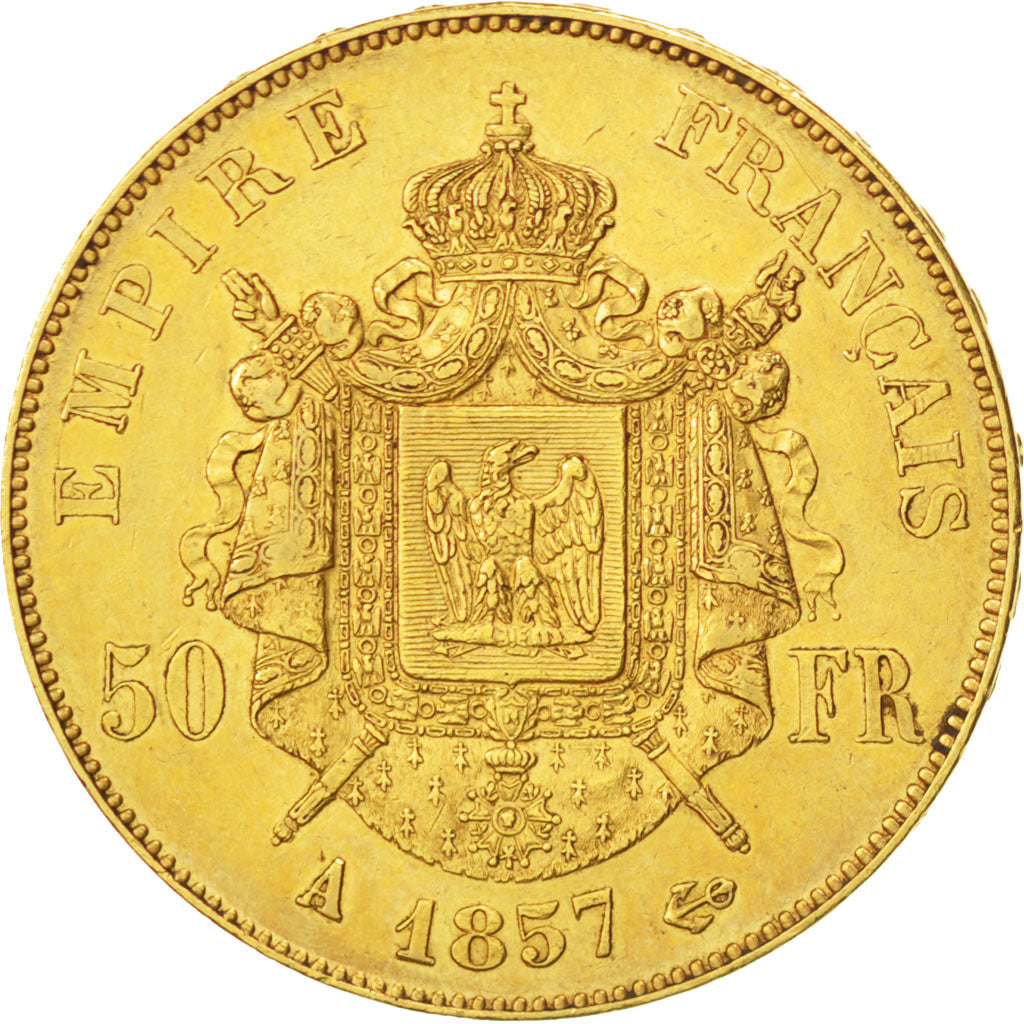 FRANCE, Napoléon III, 50 Francs, 1857, Paris, KM #785.1, EF(40-45), Gold, Gadour
