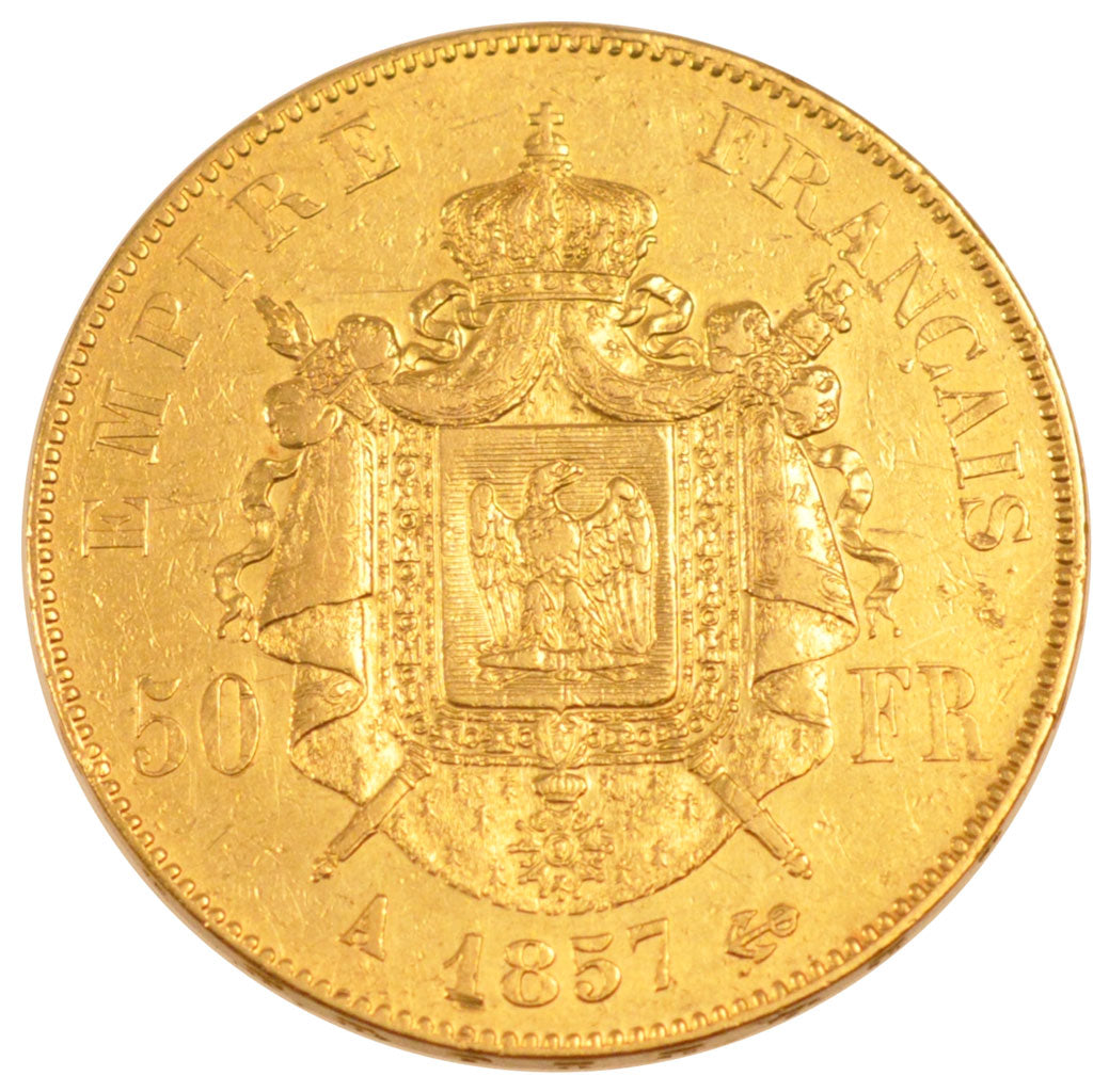 FRANCE, Napoléon III, 50 Francs, 1857, Paris, KM #785.1, EF(40-45), Gold, Gadour