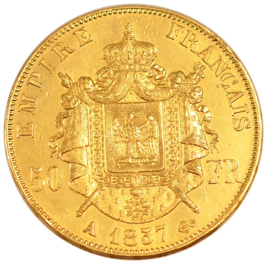 FRANCE, Napoléon III, 50 Francs, 1857, Paris, KM #785.1, AU(55-58), Gold, Gadour