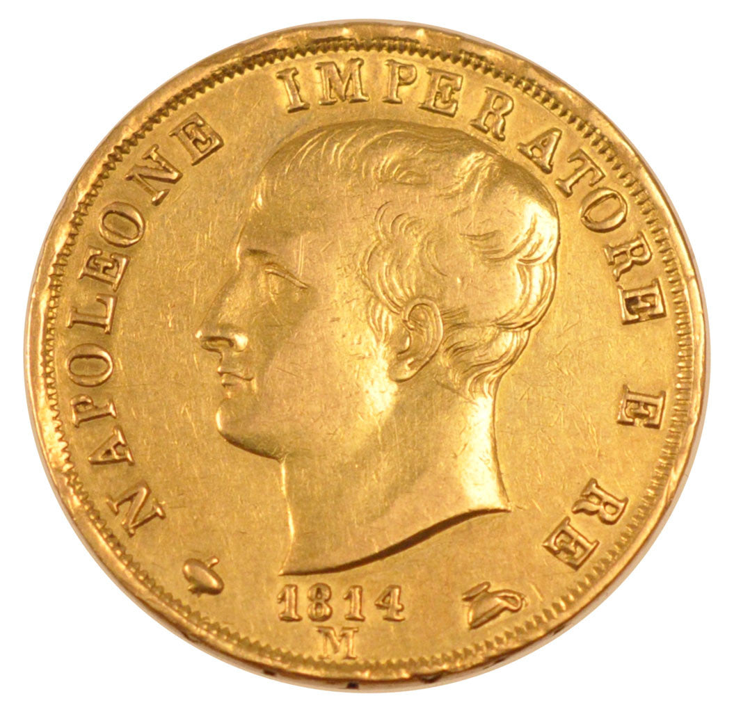 ITALIAN STATES, 40 Lire, 1814, Milan, KM #12, EF(40-45), Gold, 12.80