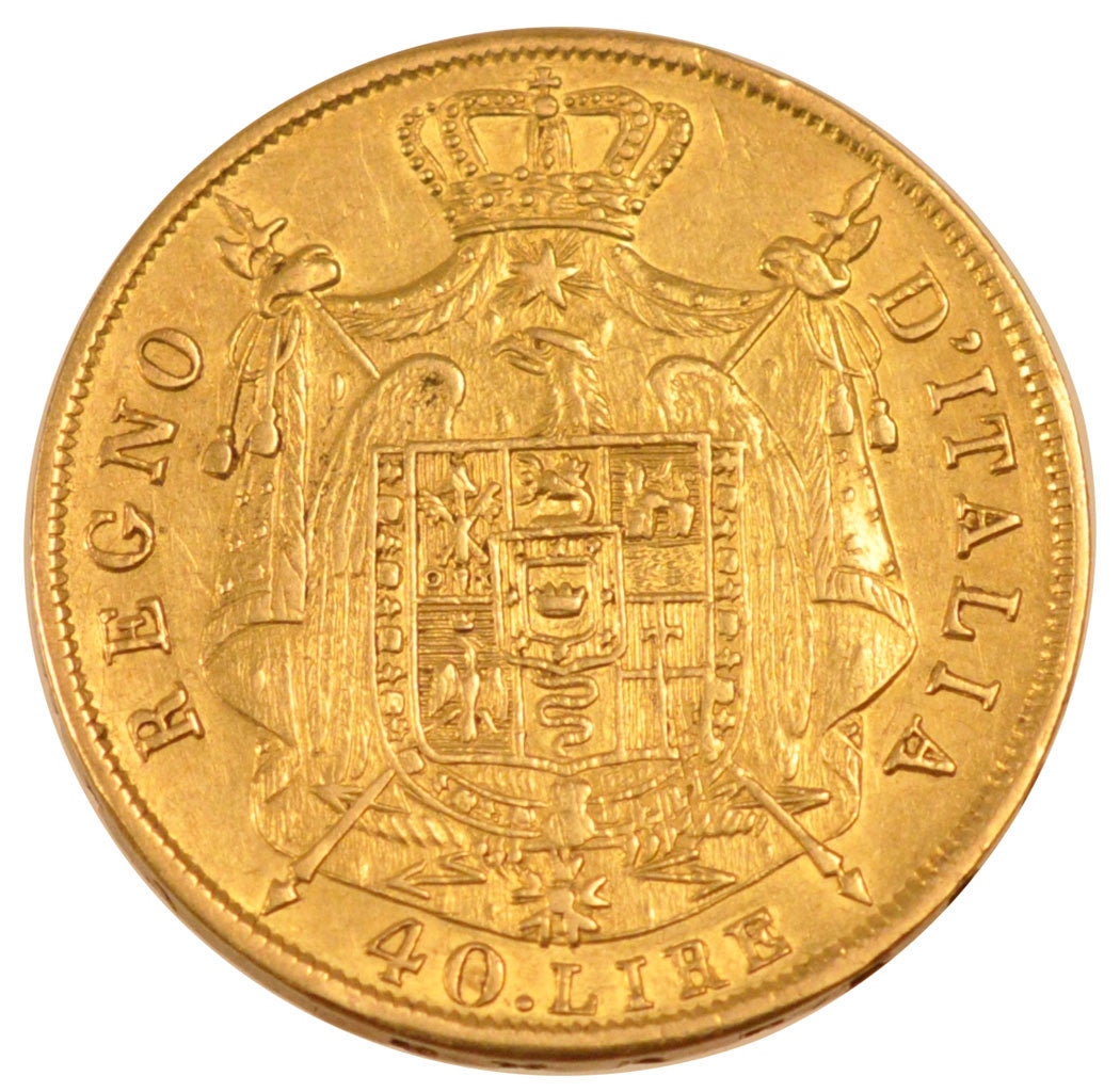 ITALIAN STATES, 40 Lire, 1814, Milan, KM #12, EF(40-45), Gold, 12.80