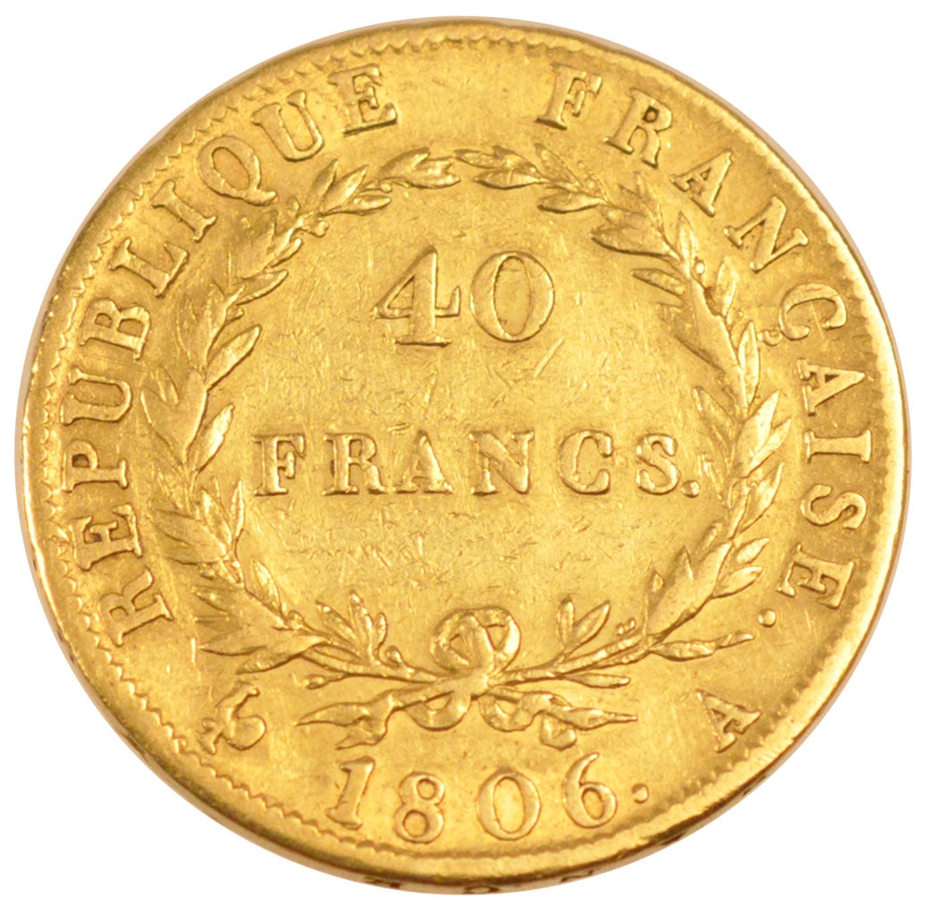 FRANCE, Napoléon I, 40 Francs, 1806, Paris, KM #675.1, EF(40-45), Gold, Gadoury