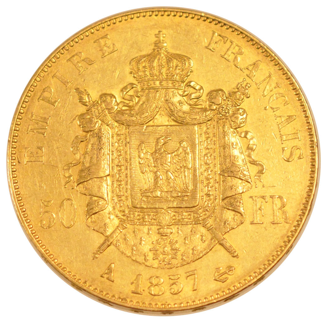 FRANCE, Napoléon III, 50 Francs, 1857, Paris, KM #785.1, AU(50-53), Gold, Gadour
