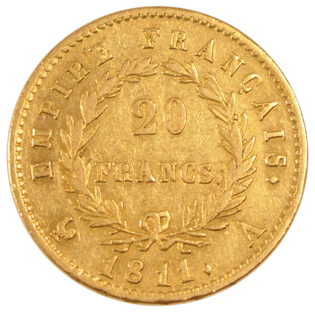FRANCE, Napoléon I, 20 Francs, 1811, Paris, KM #695.1, EF(40-45), Gold, Gadoury 