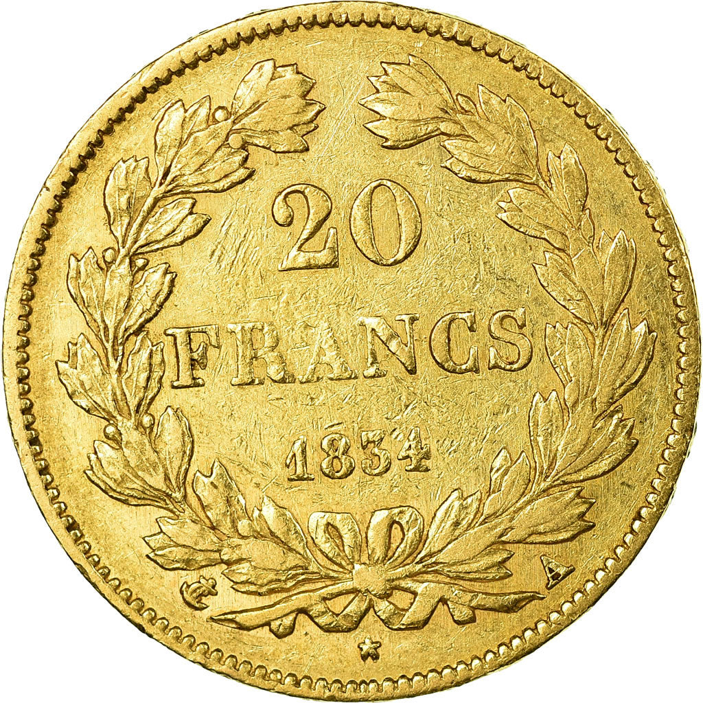 Moneta, Francia, Louis-Philippe, 20 Francs, 1834, Paris, BB, Oro, Gadoury:1031