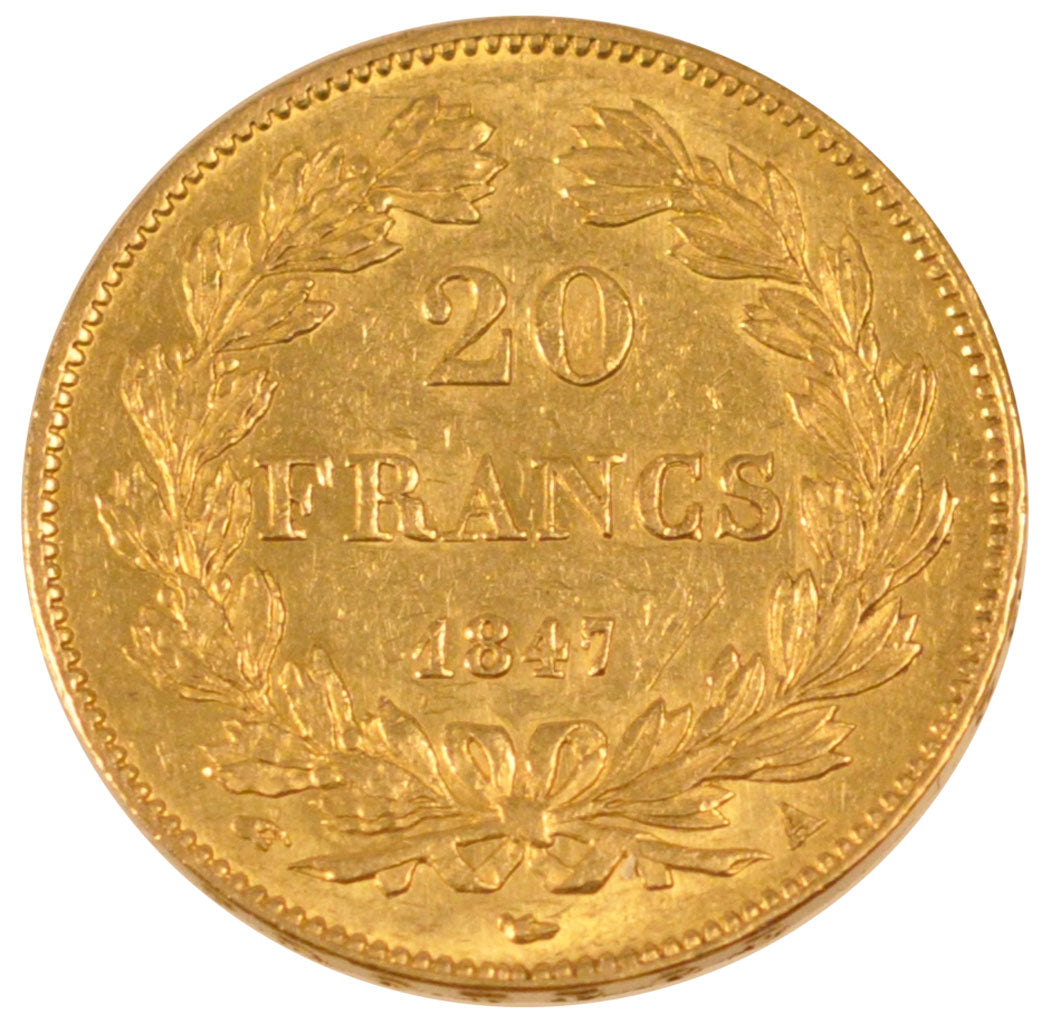 Moneda, Francia, Louis-Philippe, 20 Francs, 1847, Paris, MBC+, Oro, Gadoury:1031