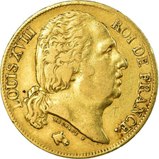 Moneda, Francia, Louis XVIII, Louis XVIII, 20 Francs, 1824, Paris, MBC, Oro