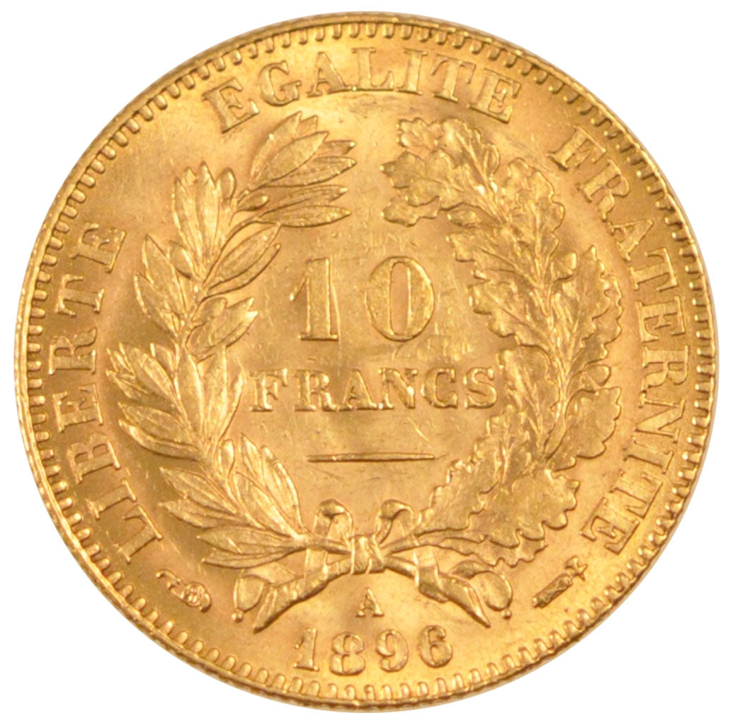 FRANCE, Cérès, 10 Francs, 1896, Paris, KM #830, AU(55-58), Gold, Gadoury #1016,