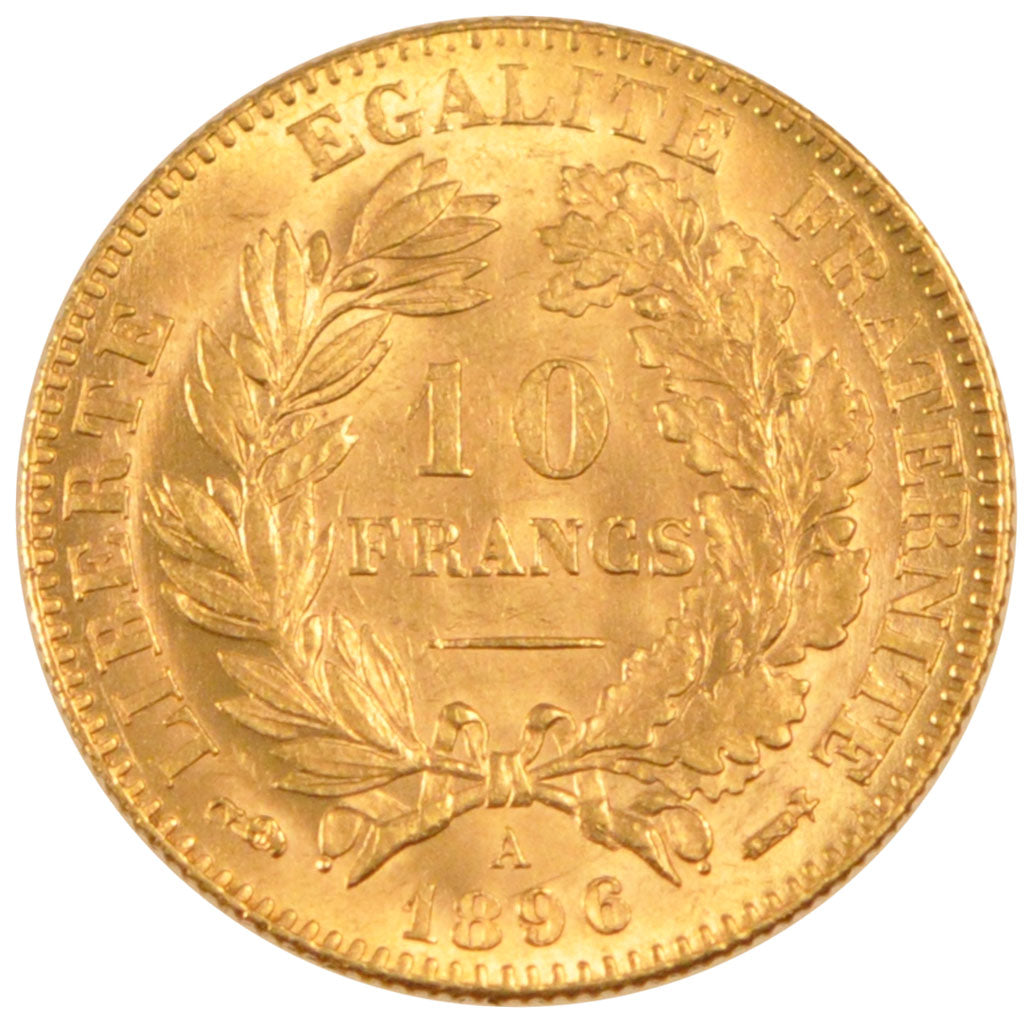 FRANCE, Cérès, 10 Francs, 1896, Paris, KM #830, AU(55-58), Gold, Gadoury #1016, 