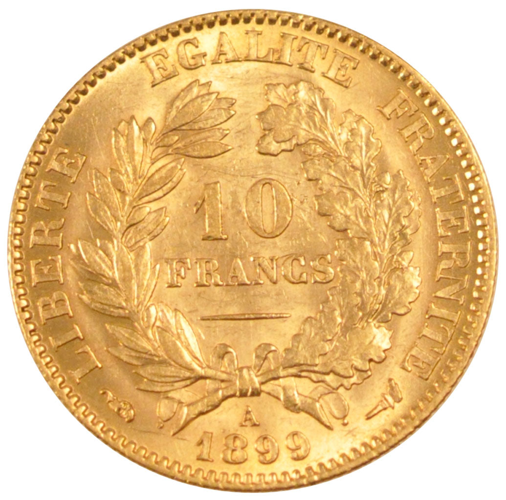 FRANCE, Cérès, 10 Francs, 1899, Paris, KM #830, AU(55-58), Gold, Gadoury #1016,