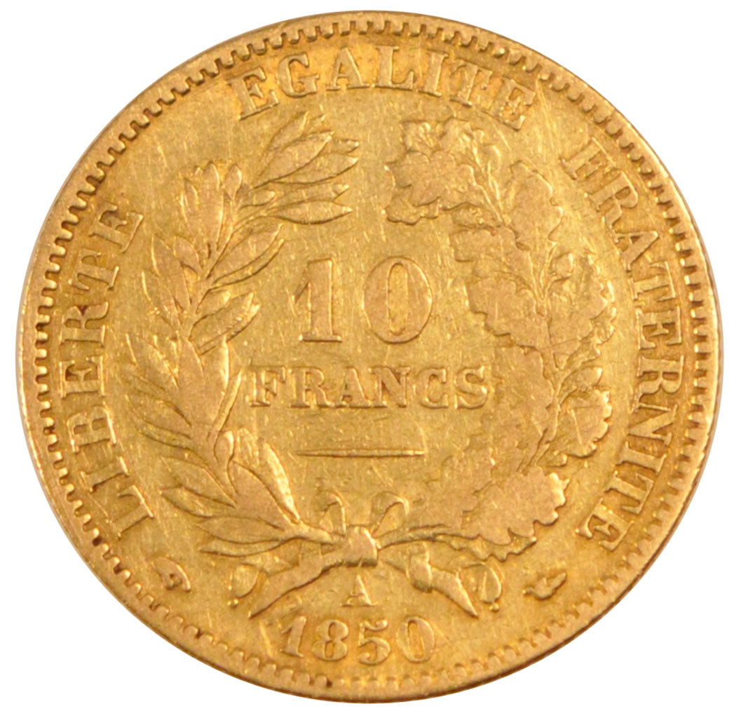FRANCE, Cérès, 10 Francs, 1850, Paris, KM #770, VF(30-35), Gold, Gadoury #1012, 
