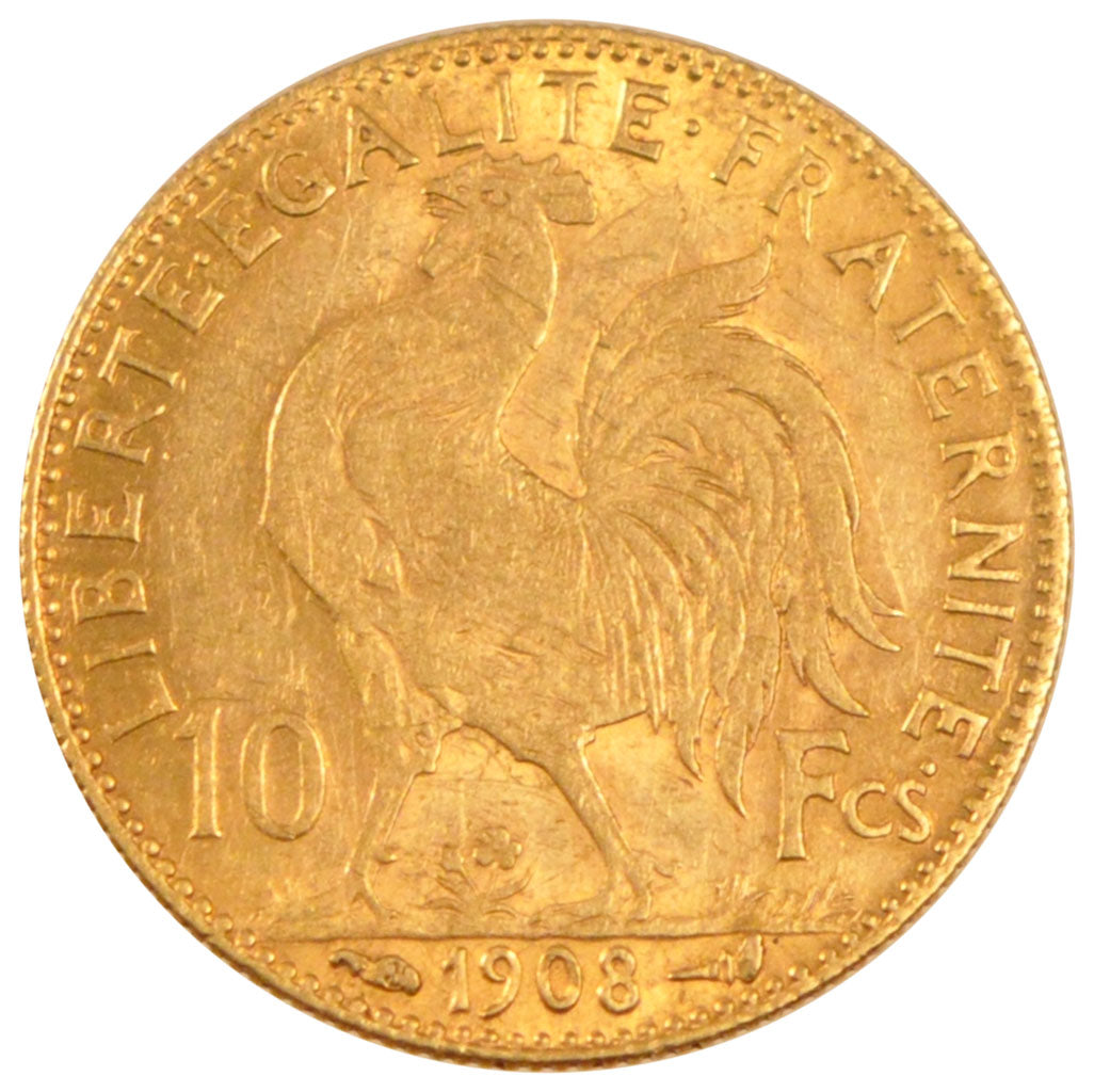 FRANCE, Marianne, 10 Francs, 1908, Paris, KM #846, EF(40-45), Gold, Gadoury...