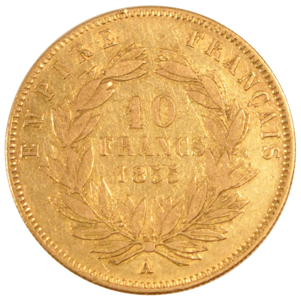 FRANCE, 10 Francs, 1855, Paris, EF(40-45), Gold, Gadoury #1014, 3.20