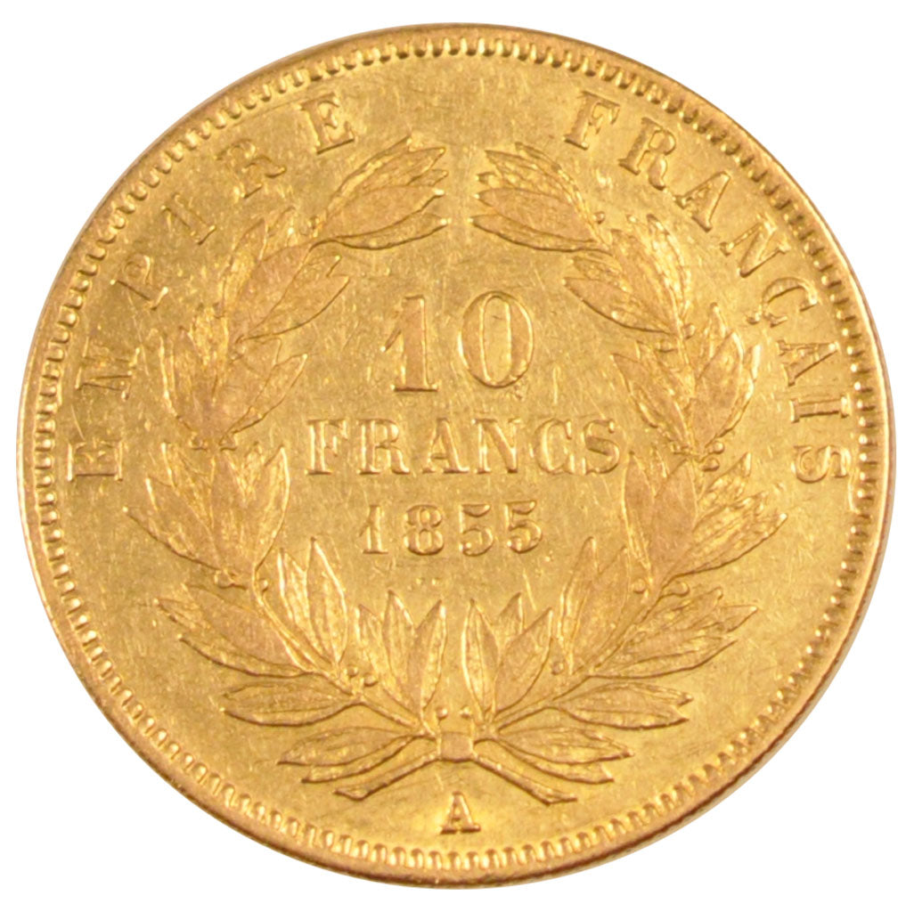 FRANCE, 10 Francs, 1855, Paris, EF(40-45), Gold, Gadoury #1014, 3.19