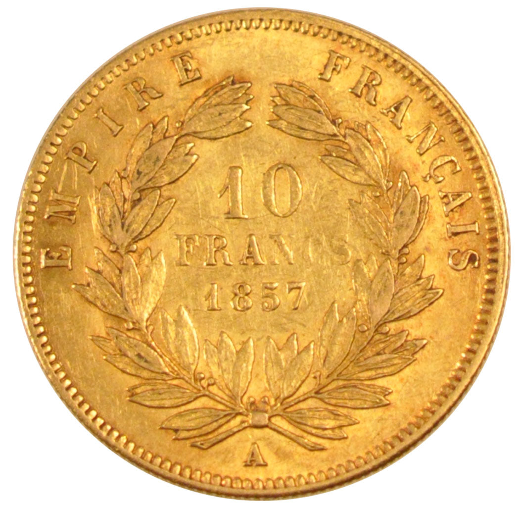 FRANCE, Napoléon III, 10 Francs, 1857, Paris, KM #784.3, EF(40-45), Gold, Gadour