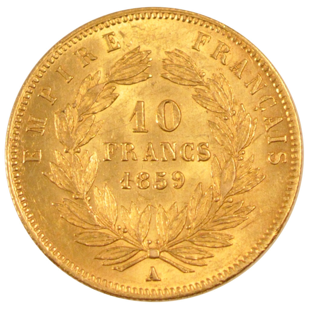 FRANCE, Napoléon III, 10 Francs, 1859, Paris, KM #784.3, AU(50-53), Gold, Gadour