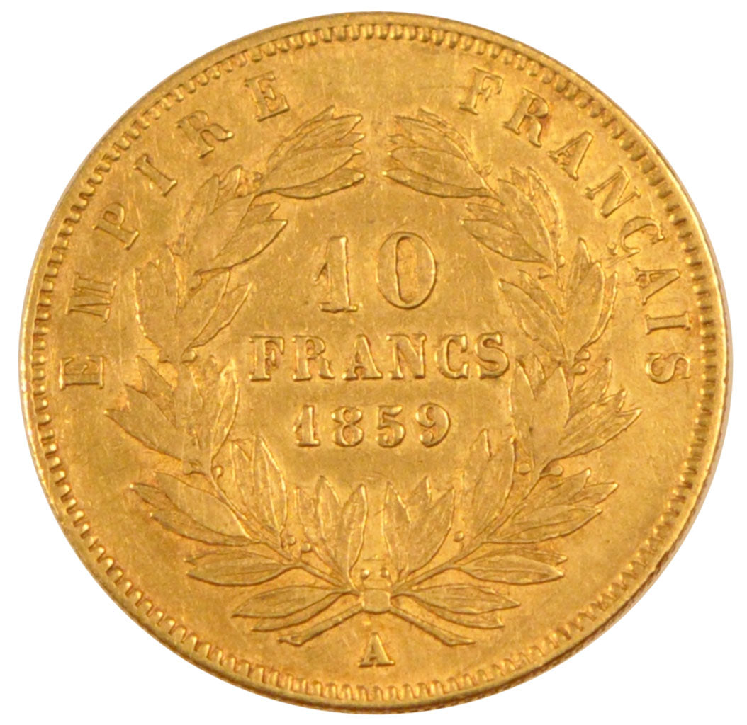 FRANCE, Napoléon III, 10 Francs, 1859, Paris, KM #784.3, EF(40-45), Gold, Gadour