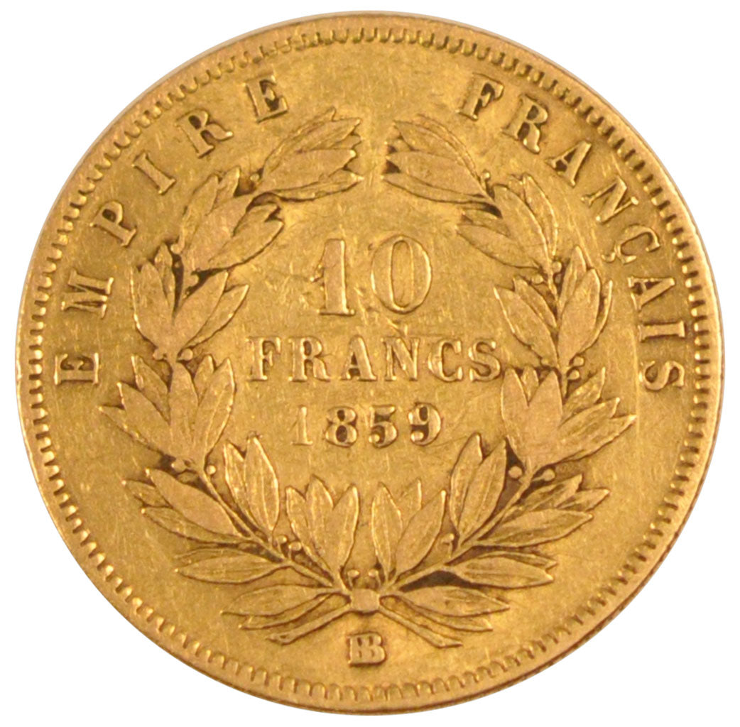 FRANCE, Napoléon III, 10 Francs, 1859, Strasbourg, KM #784.4, VF(30-35), Gold, G
