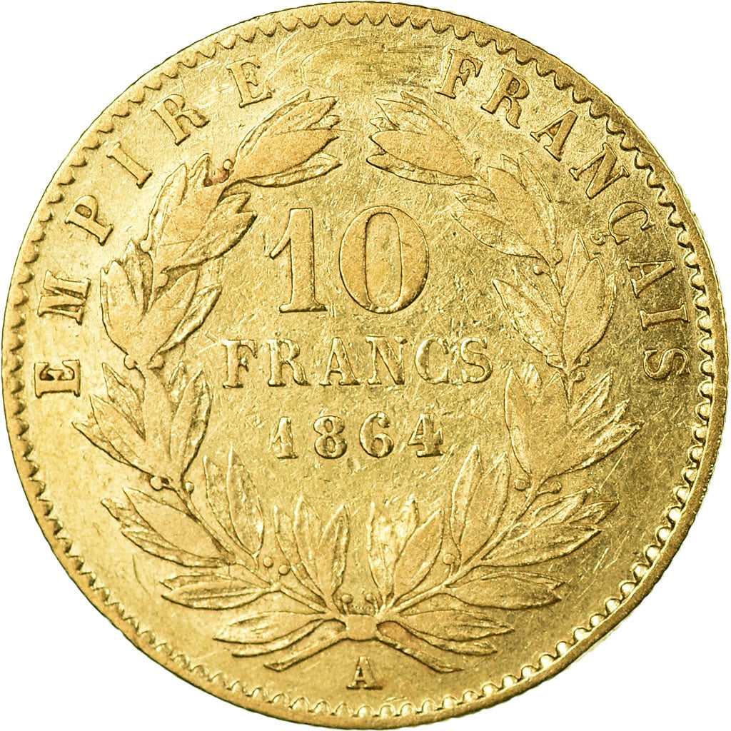 Moneta, Francia, Napoleon III, Napoléon III, 10 Francs, 1864, Paris, BB, Oro