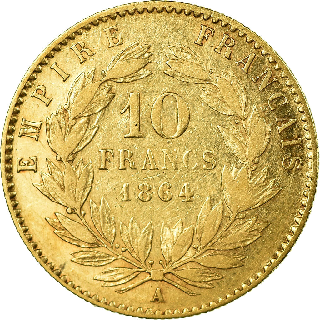 Moneta, Francia, Napoleon III, Napoléon III, 10 Francs, 1864, Paris, BB, Oro